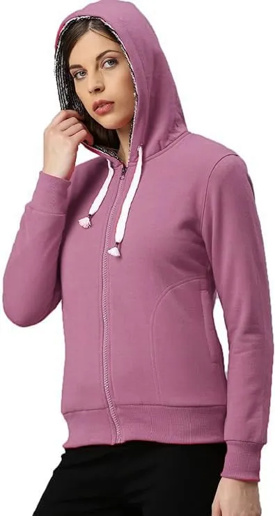 ADBUCKS Winter Wear Hooded Neck Regular Jacket Inside Full Black & White Fur & Made by Rich Cotton Fabric with Hoodies for Womens (Large, Onion Pink)