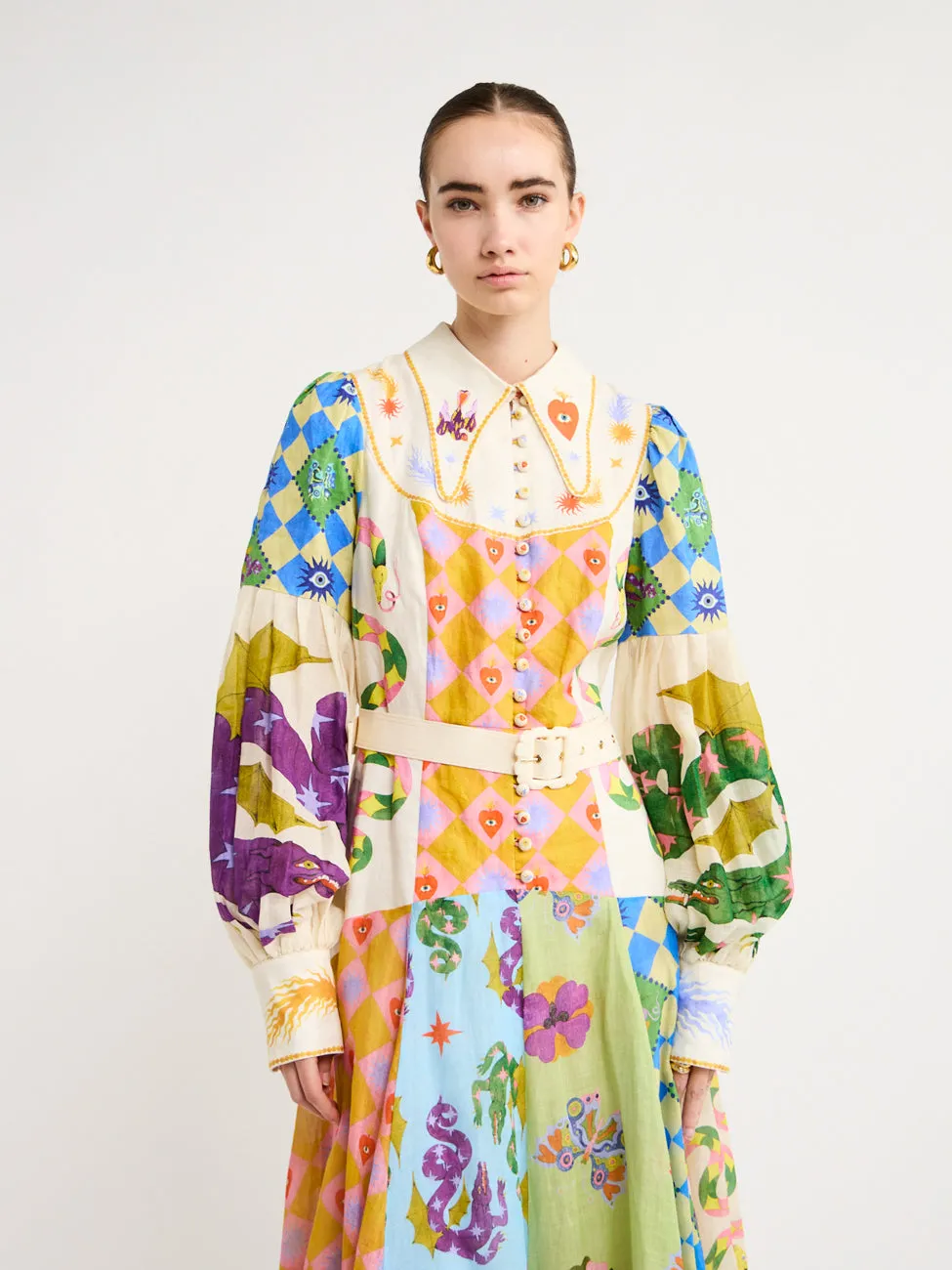 Alemais Lou Balloon Sleeve Shirtdress in Multi