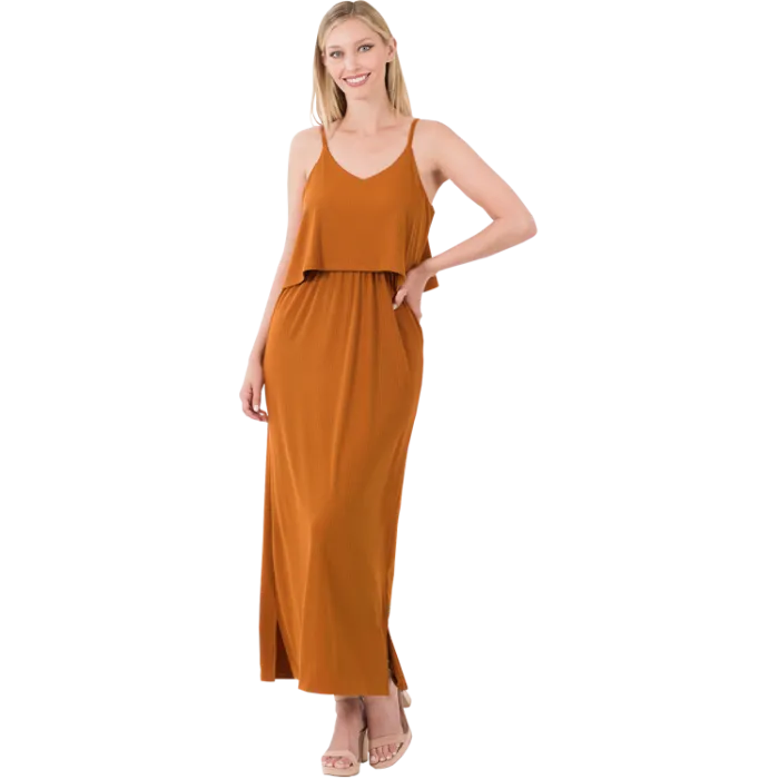 Almond Ribbed Double Layer Dress