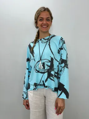 Arctic Blue Pattern Long Sleeve Cotton Top