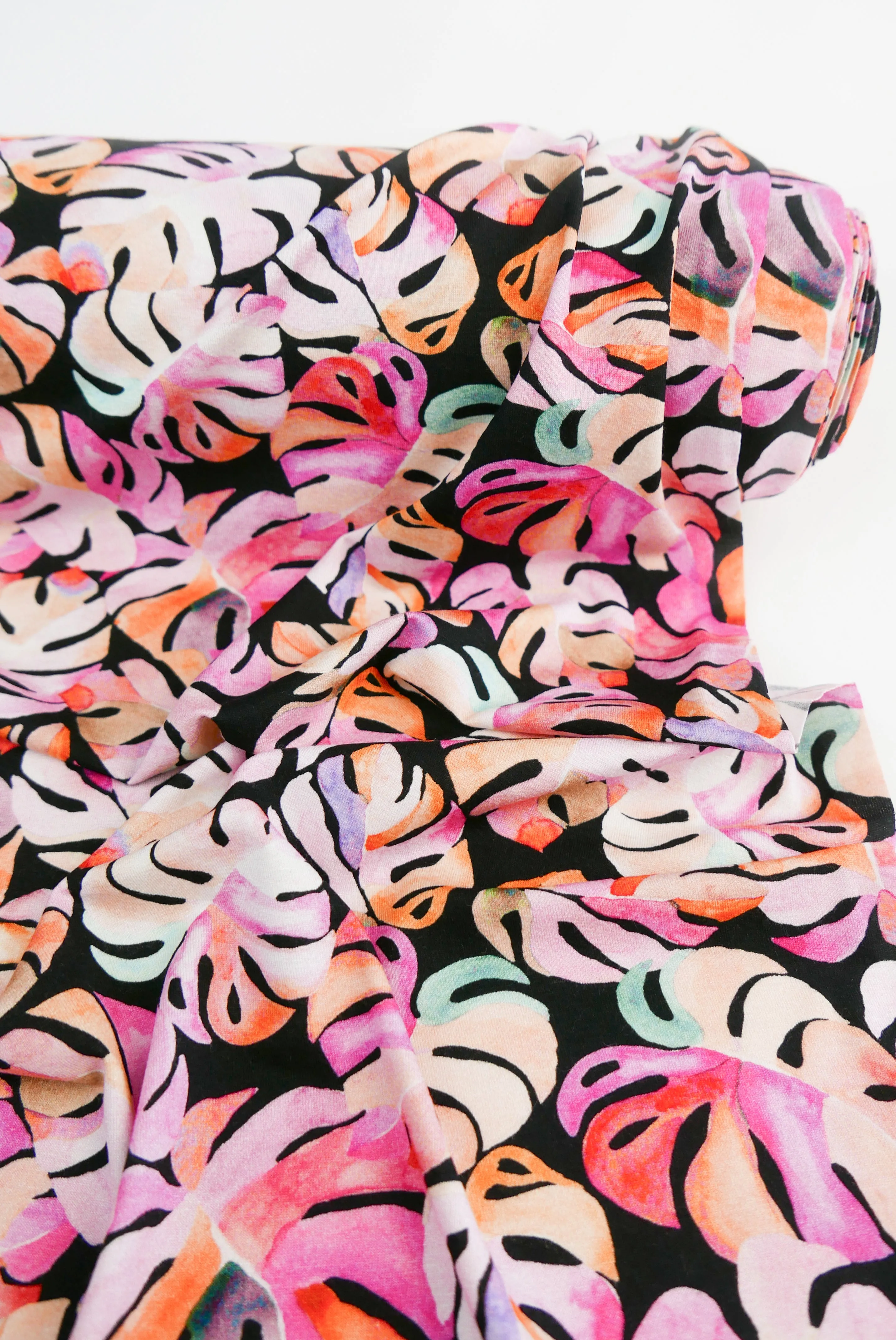 Barbados - Printed Viscose Knit | Pink Monstera