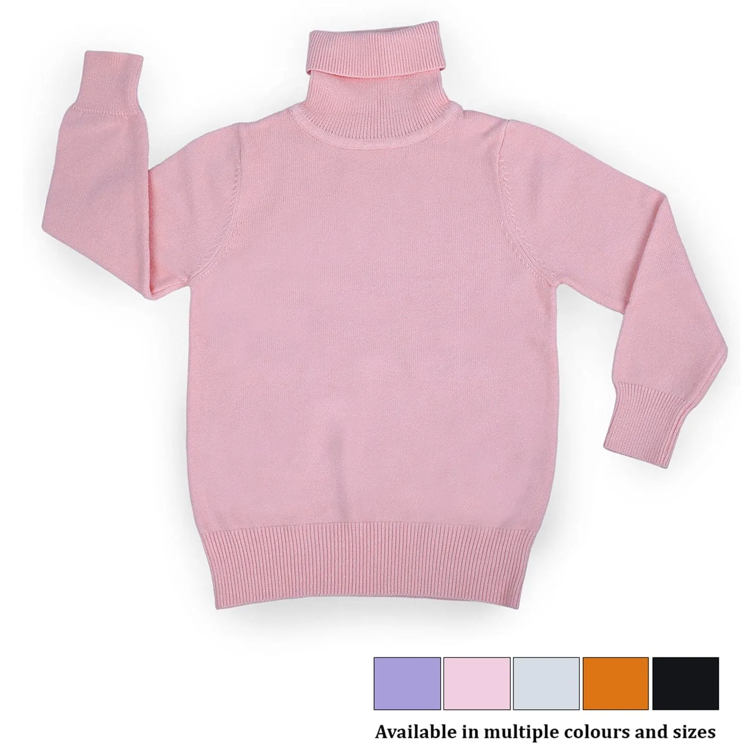 Basic Polo Neck Ribbed Premium Full Sleeves Knitted Kids Sweater - Pink