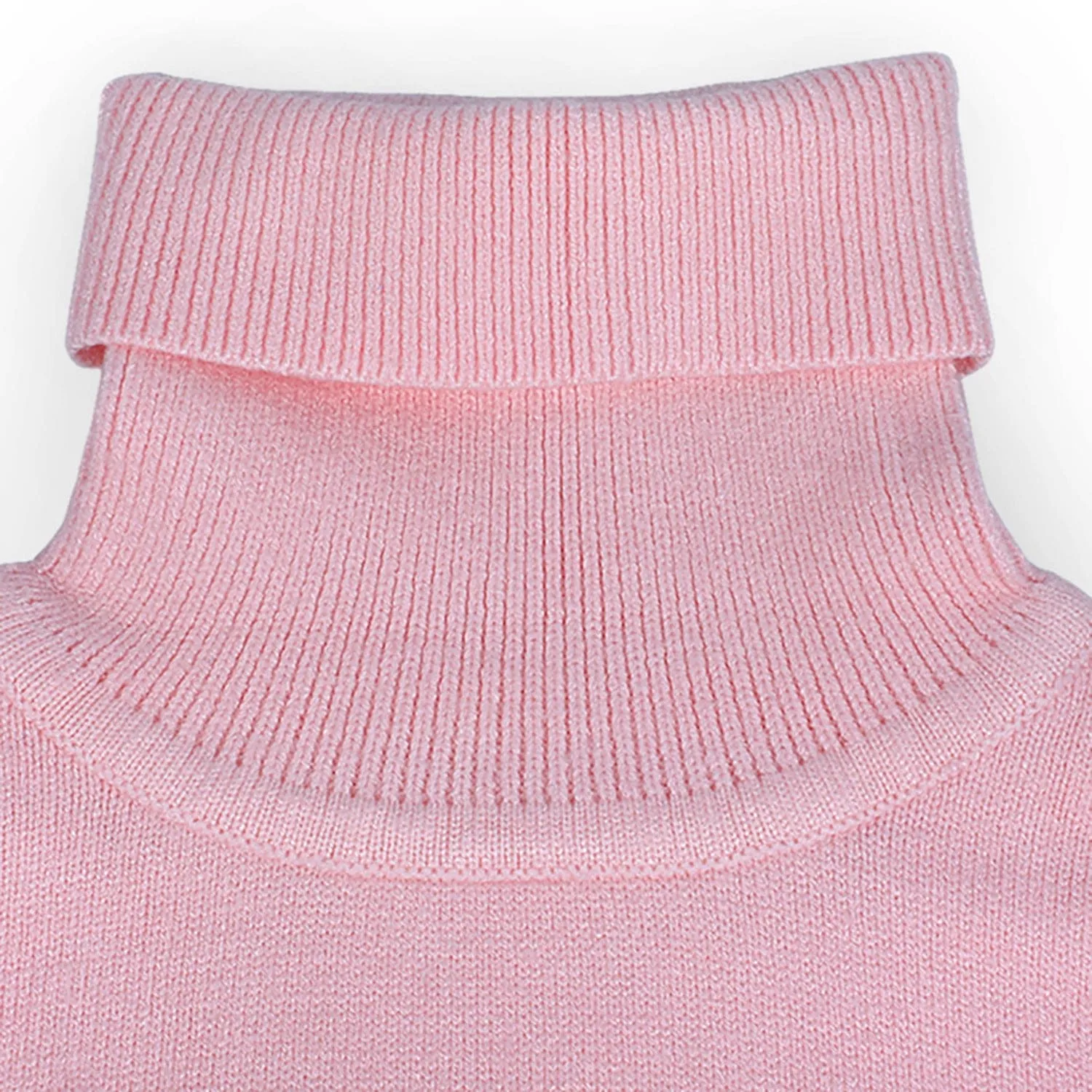 Basic Polo Neck Ribbed Premium Full Sleeves Knitted Kids Sweater - Pink