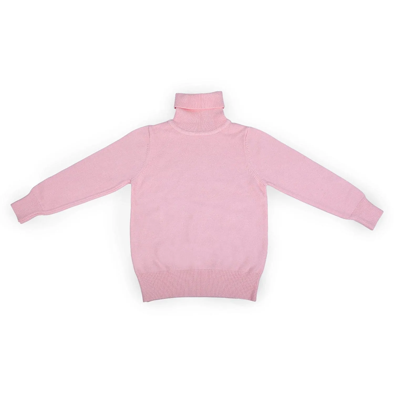 Basic Polo Neck Ribbed Premium Full Sleeves Knitted Kids Sweater - Pink