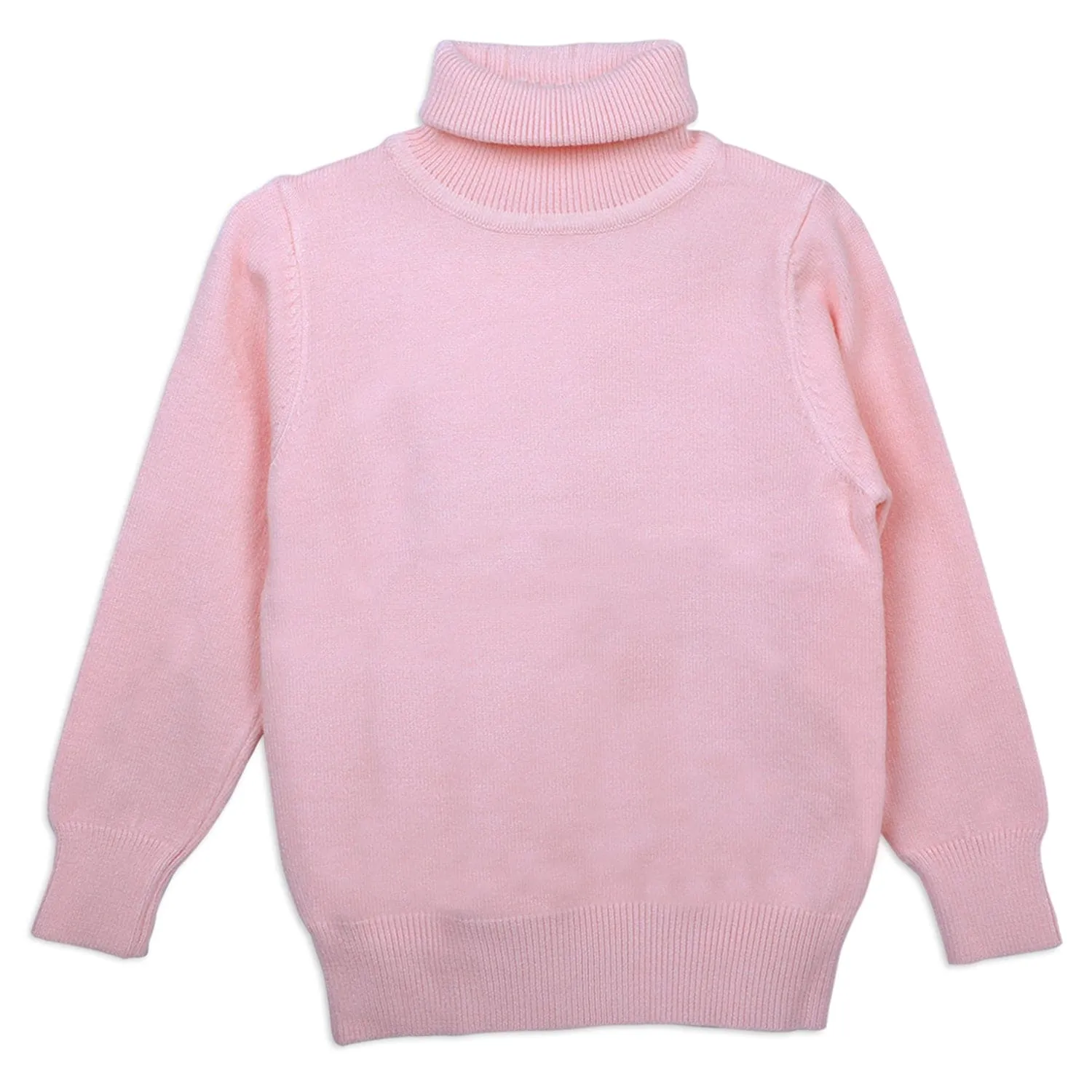 Basic Polo Neck Ribbed Premium Full Sleeves Knitted Kids Sweater - Pink