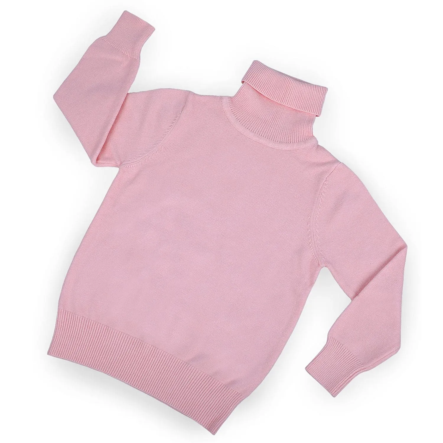 Basic Polo Neck Ribbed Premium Full Sleeves Knitted Kids Sweater - Pink