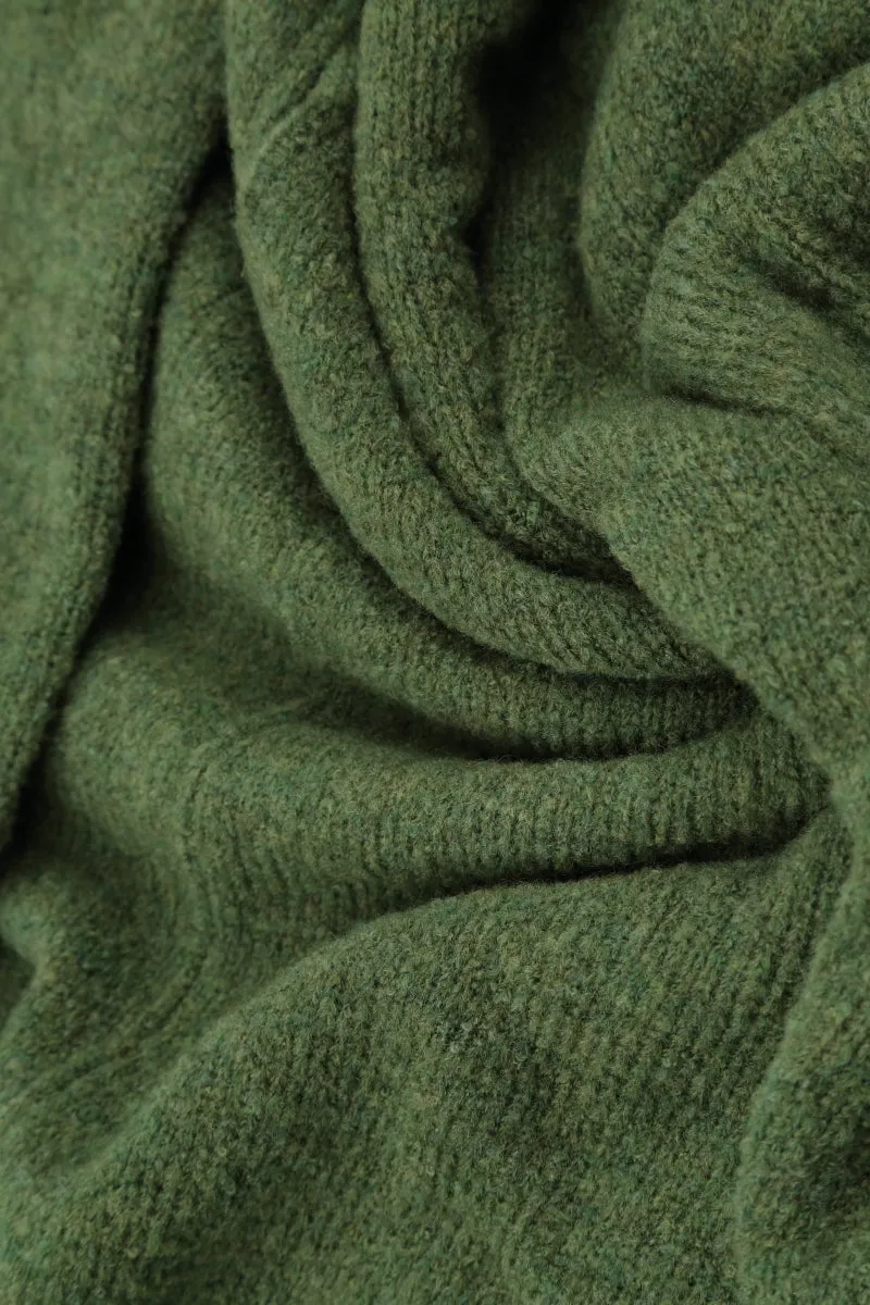 Boxy Cowl Neck Dark Sage Wool Sweater