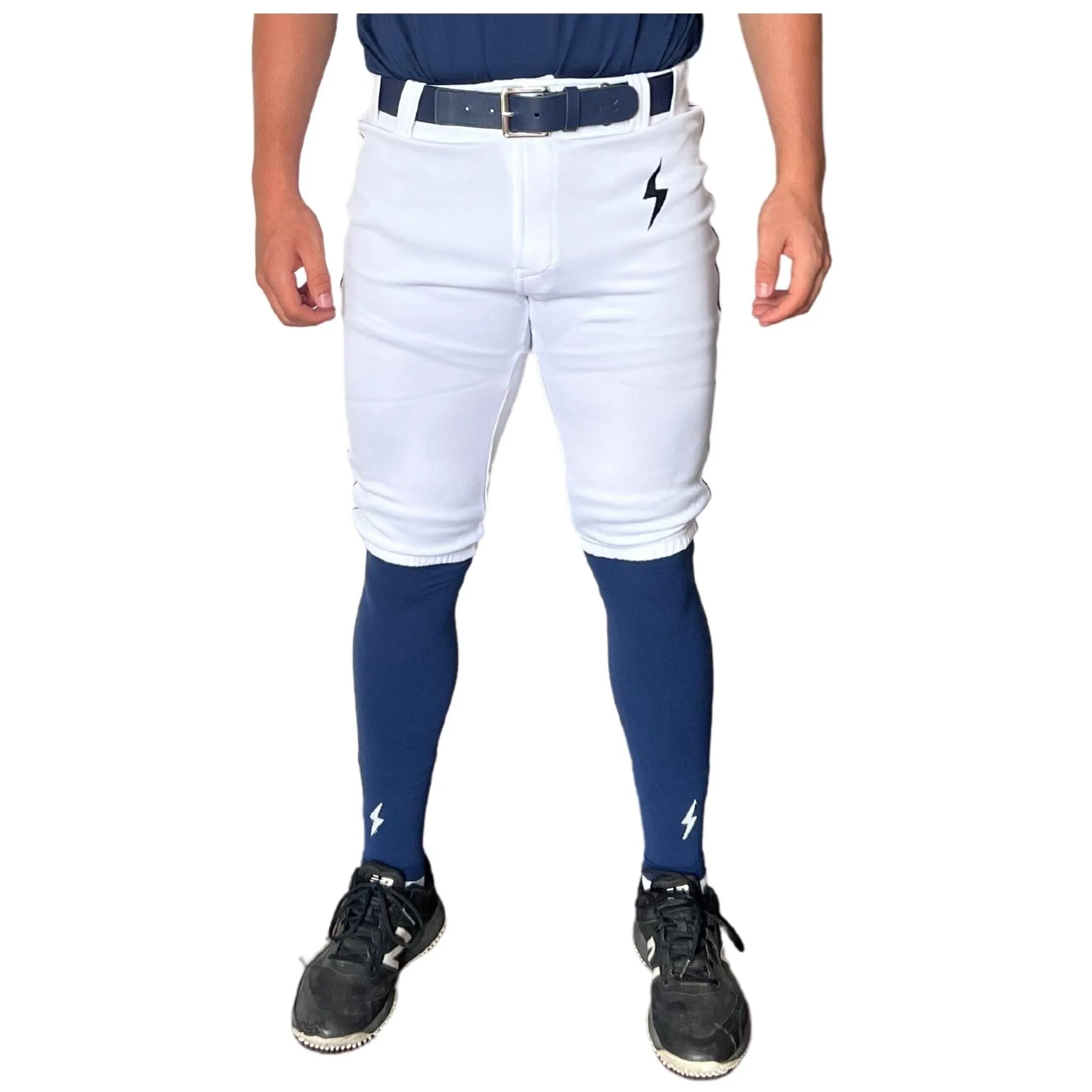 BRUCE BOLT Premium Pro Baseball Short - WHITE w/ Navy