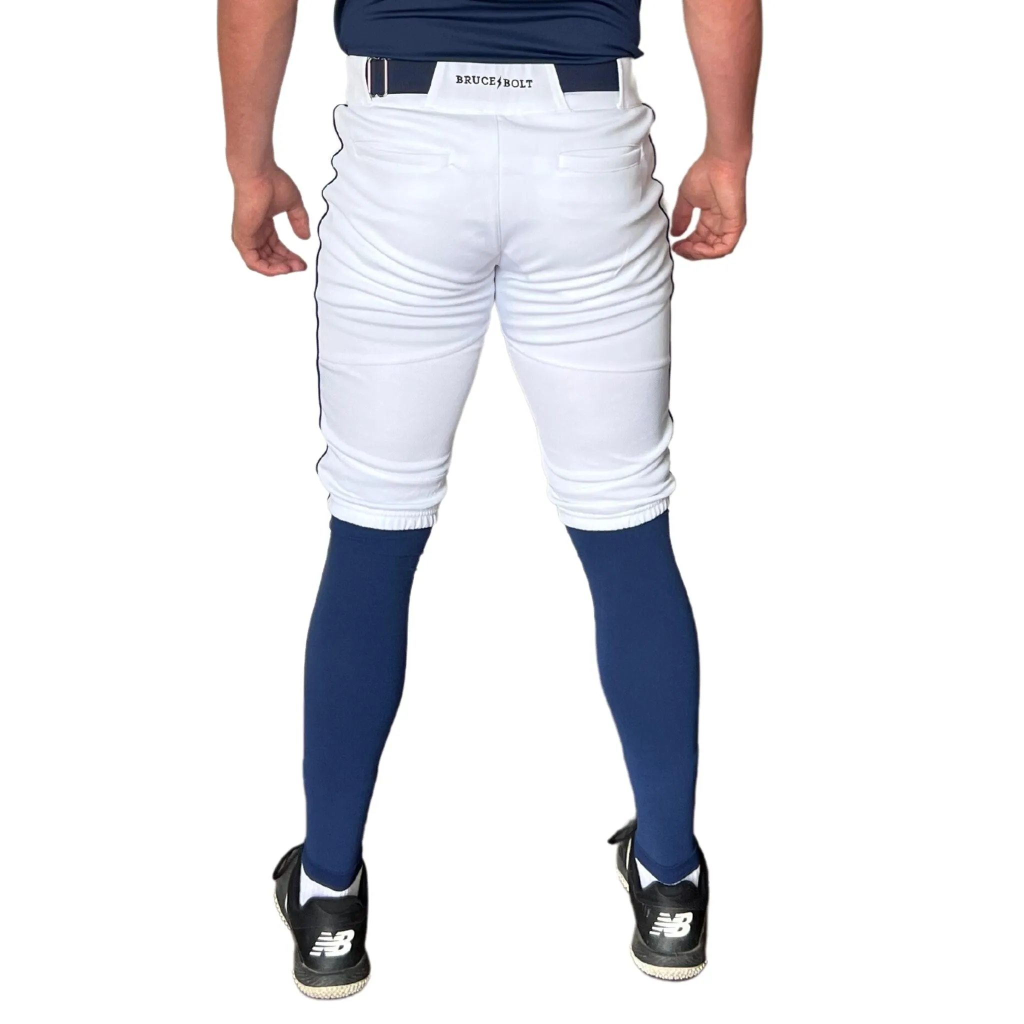 BRUCE BOLT Premium Pro Baseball Short - WHITE w/ Navy