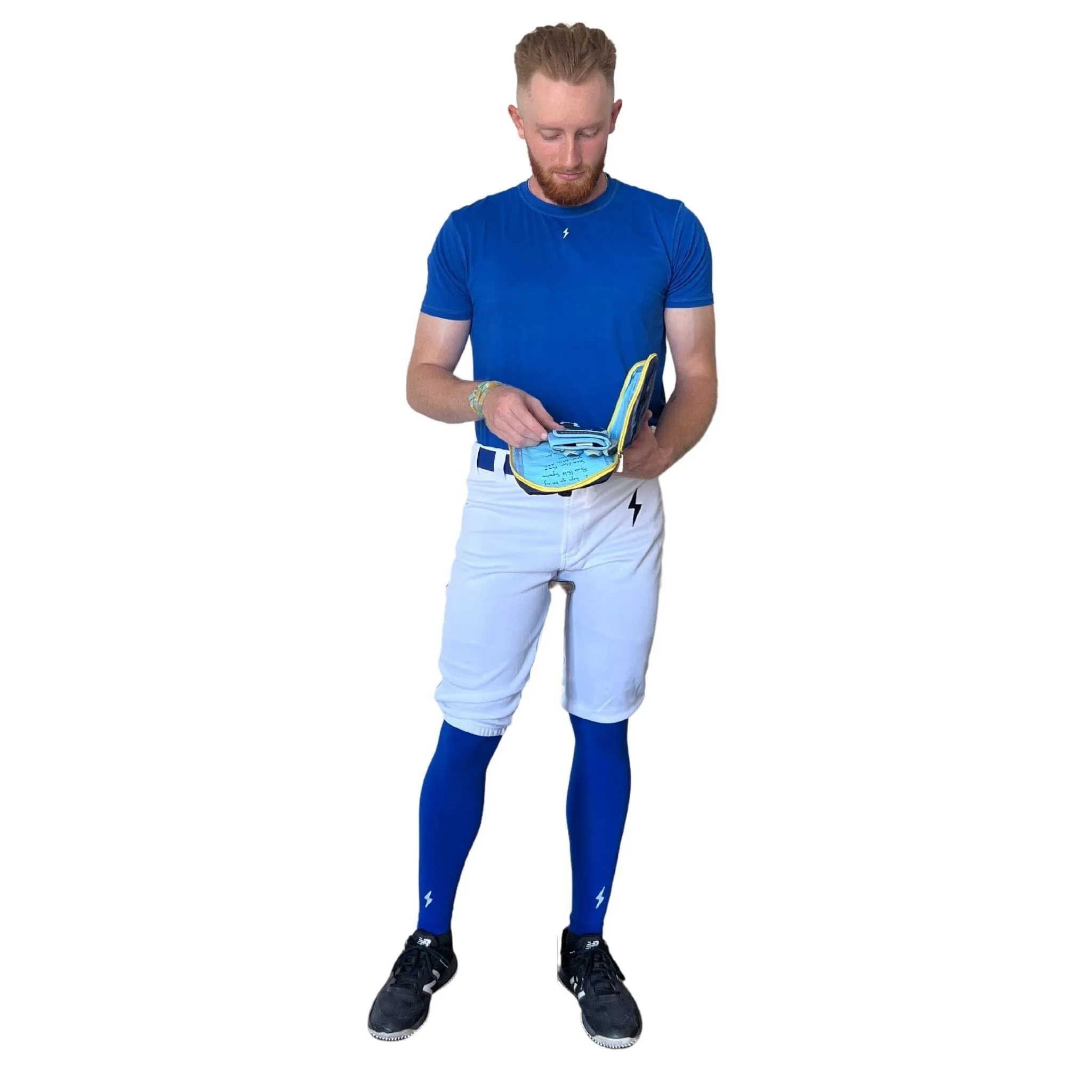 BRUCE BOLT Premium Pro Baseball Short - WHITE w/ Royal