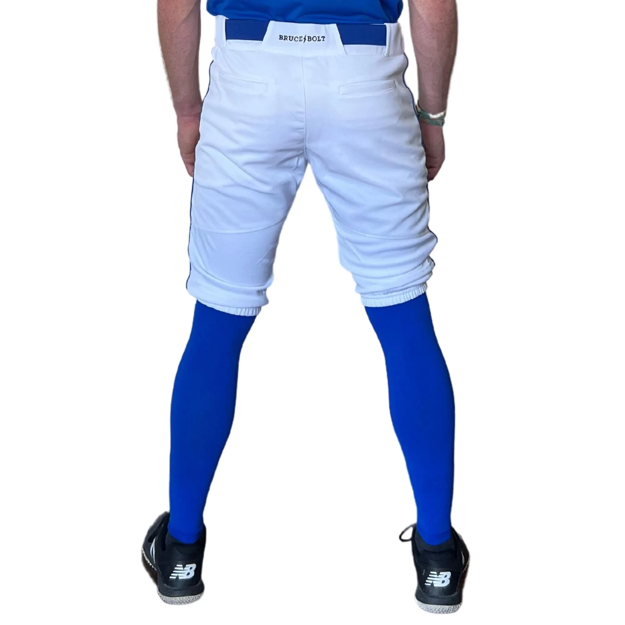 BRUCE BOLT Premium Pro Baseball Short - WHITE w/ Royal