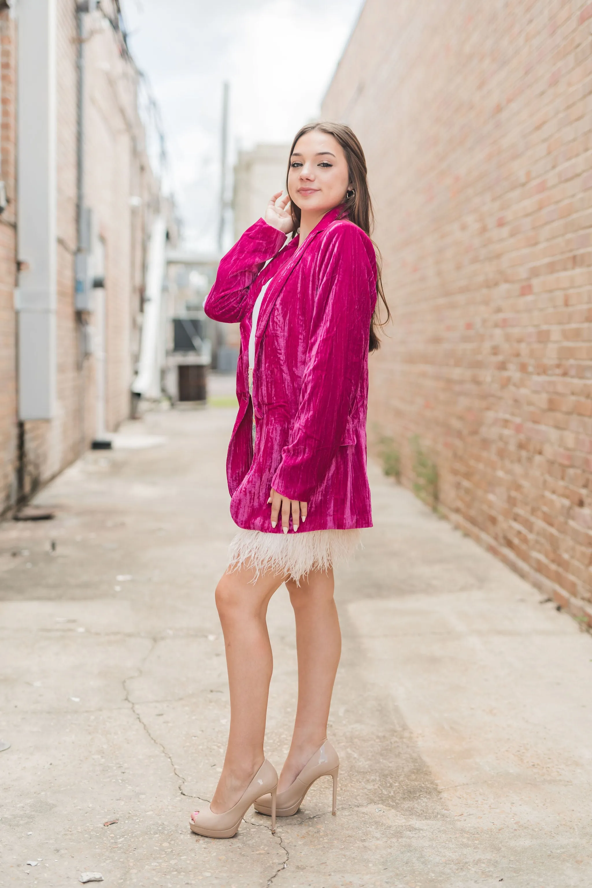 Buddy Love Heff Velvet Blazer Fuchsia