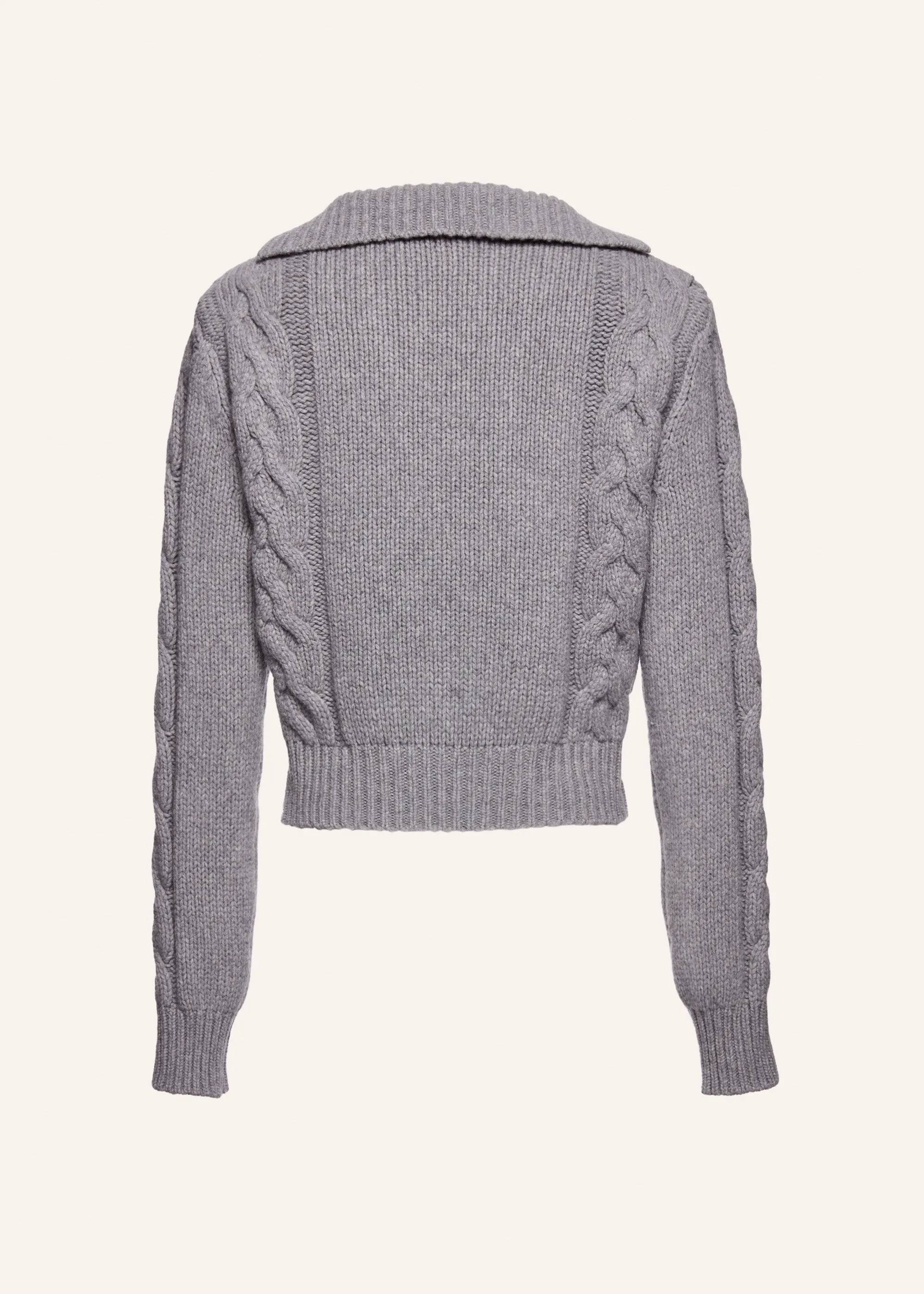 Cashmere cable knit polo in grey