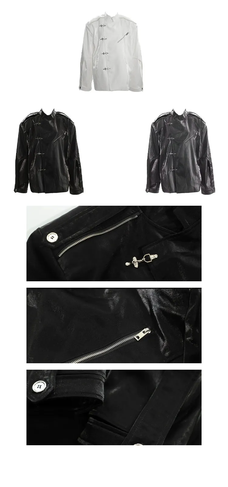 Ciara Fall Winter Solid Color Silver Reflective Long Sleeve Button Up Blazer Jacket