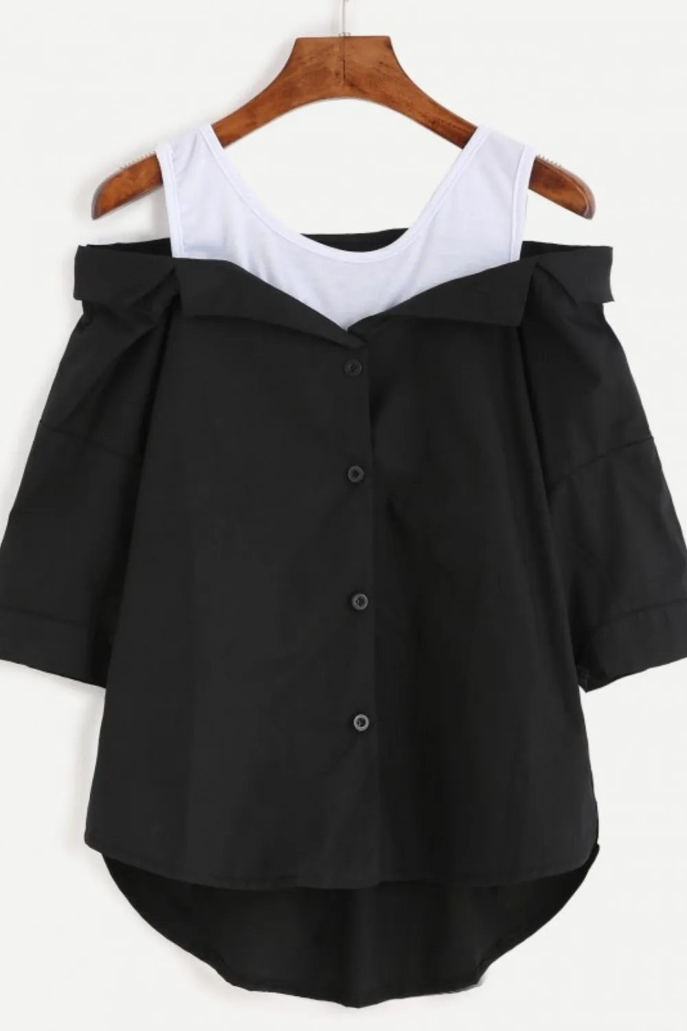 Cold Shoulder Black And White Shirt Top