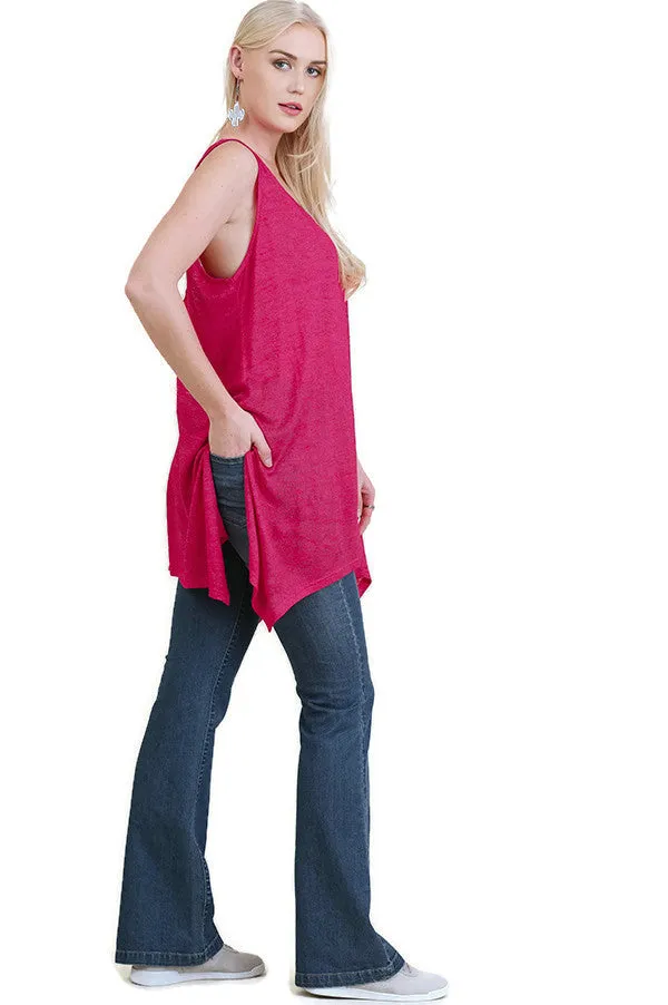 Crochet Back Sleeveless Top, Berry