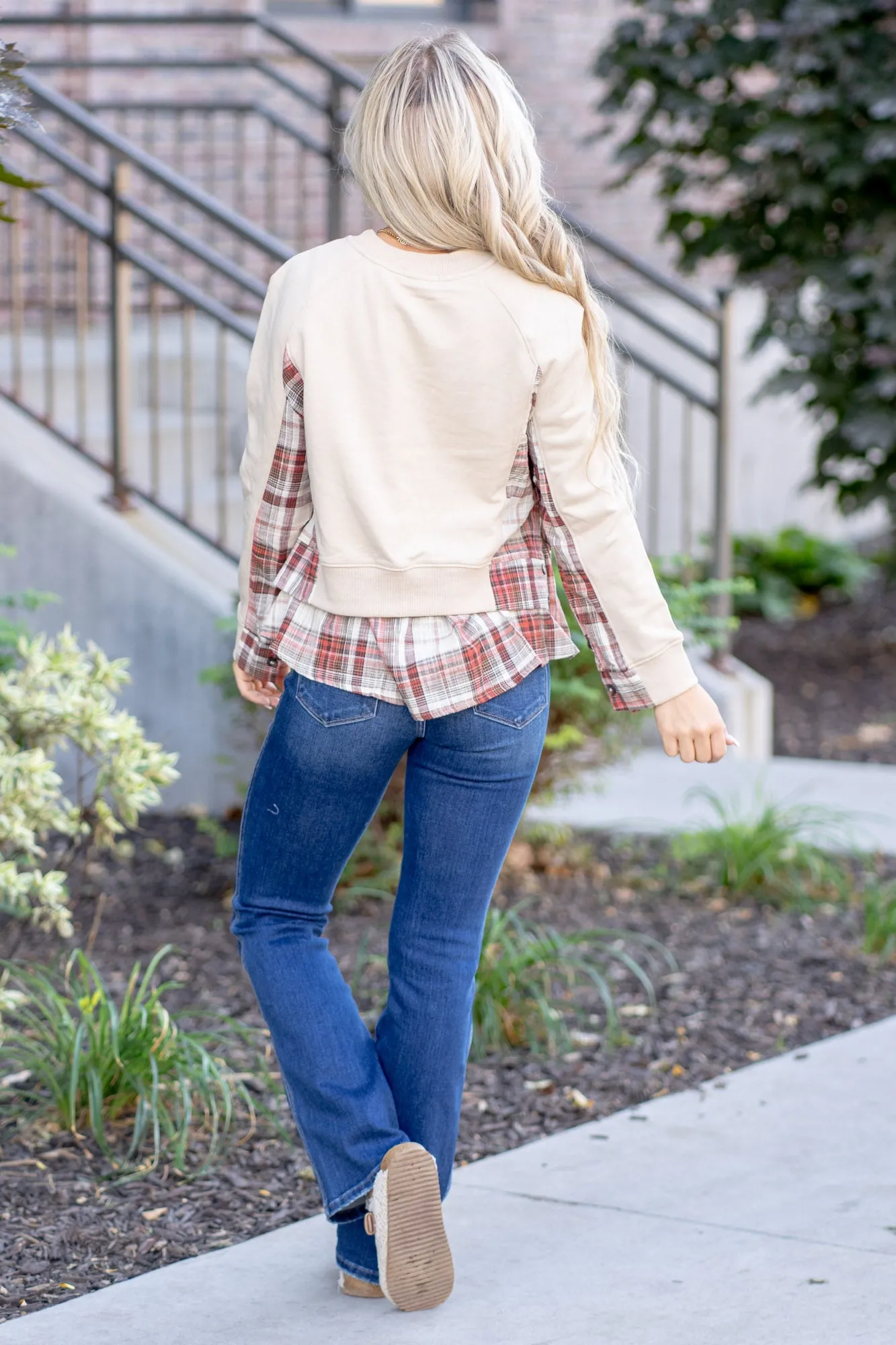 Double Layered Plaid Contrast Sweatshirt Regular & Plus Sizes