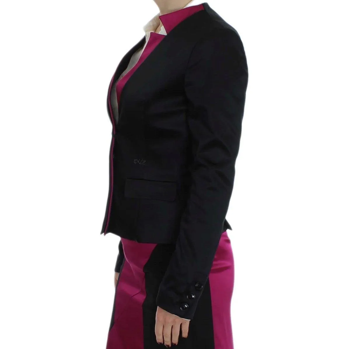 Exte Chic Black and Pink Single-Breasted Blazer