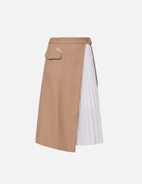 Fabric Blocking Pleated Wrap Midi Skirt