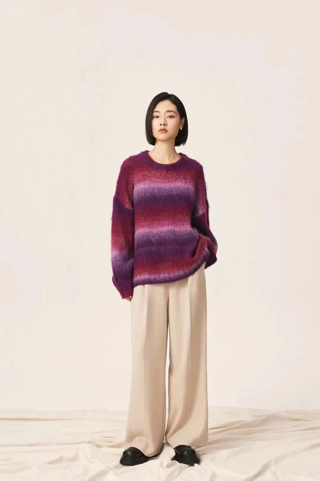 Flytonn-Fall Outfits Women Outwear Streetwear -women fall outfits high street ins style  fall outfits women Lazy Retro Dyed Yarn Gradient Color Sweater Meinuo Wool Knitted Loose Pullover Coat for Women Autumn and Winter