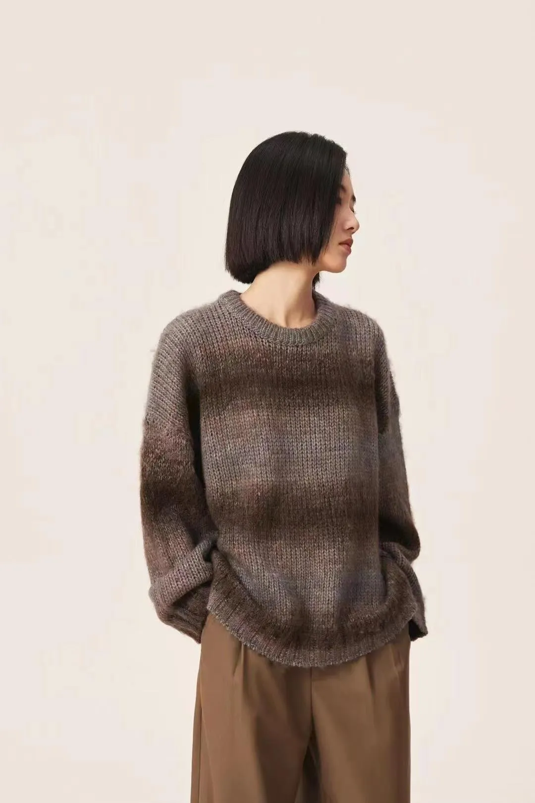 Flytonn-Fall Outfits Women Outwear Streetwear -women fall outfits high street ins style  fall outfits women Lazy Retro Dyed Yarn Gradient Color Sweater Meinuo Wool Knitted Loose Pullover Coat for Women Autumn and Winter