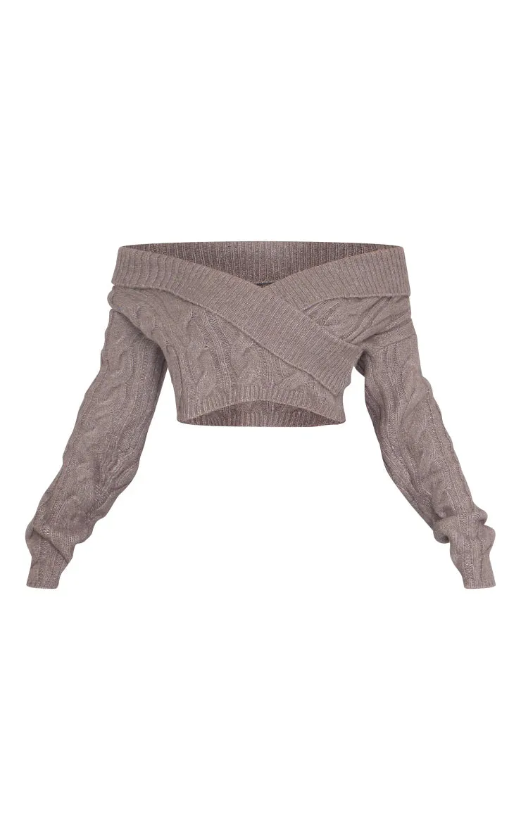 GREY BARDOT FOLDOVER DETAIL CROPPED JUMPER