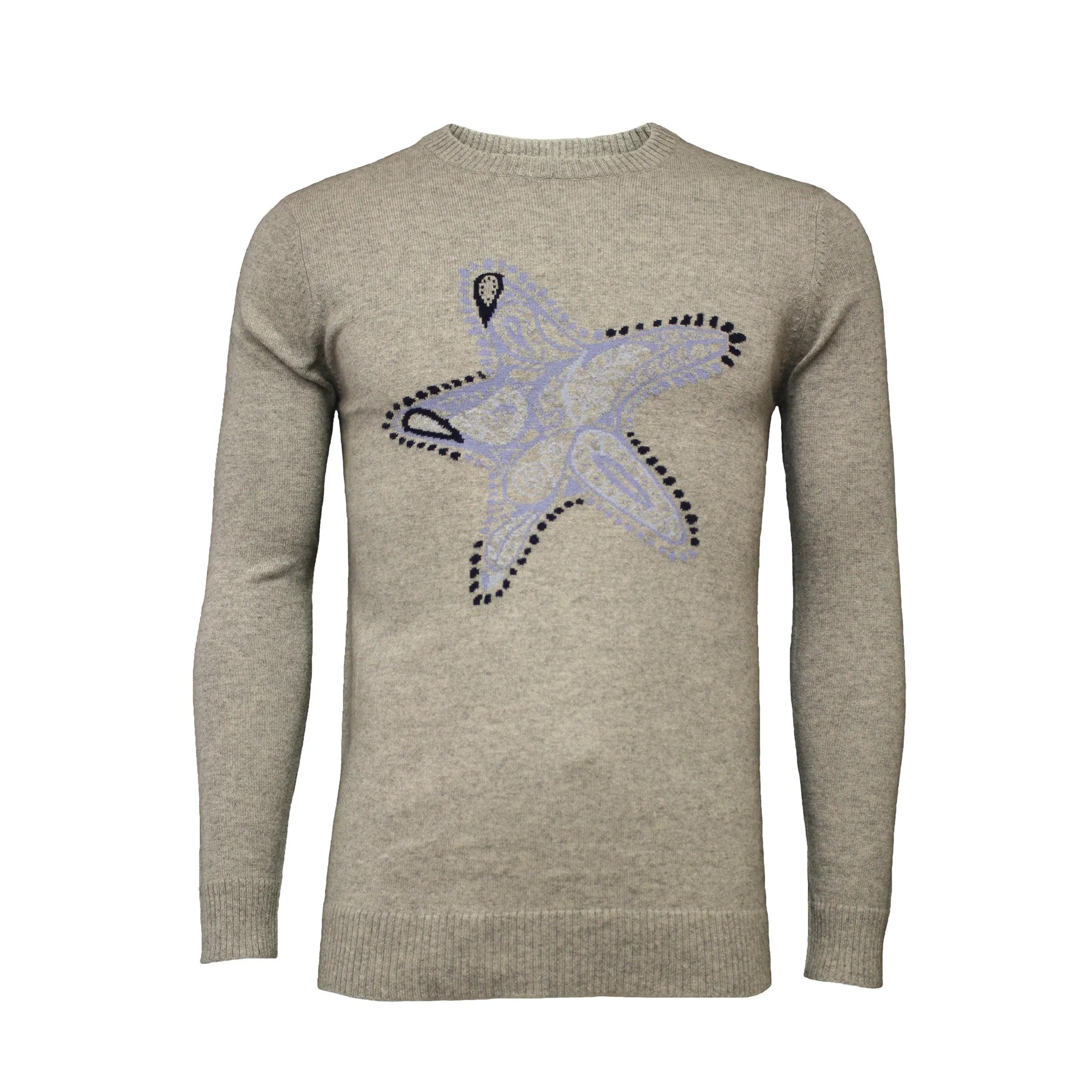 Grey Crew Neck Star Fish Intarsia