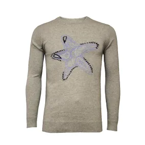 Grey Crew Neck Star Fish Intarsia