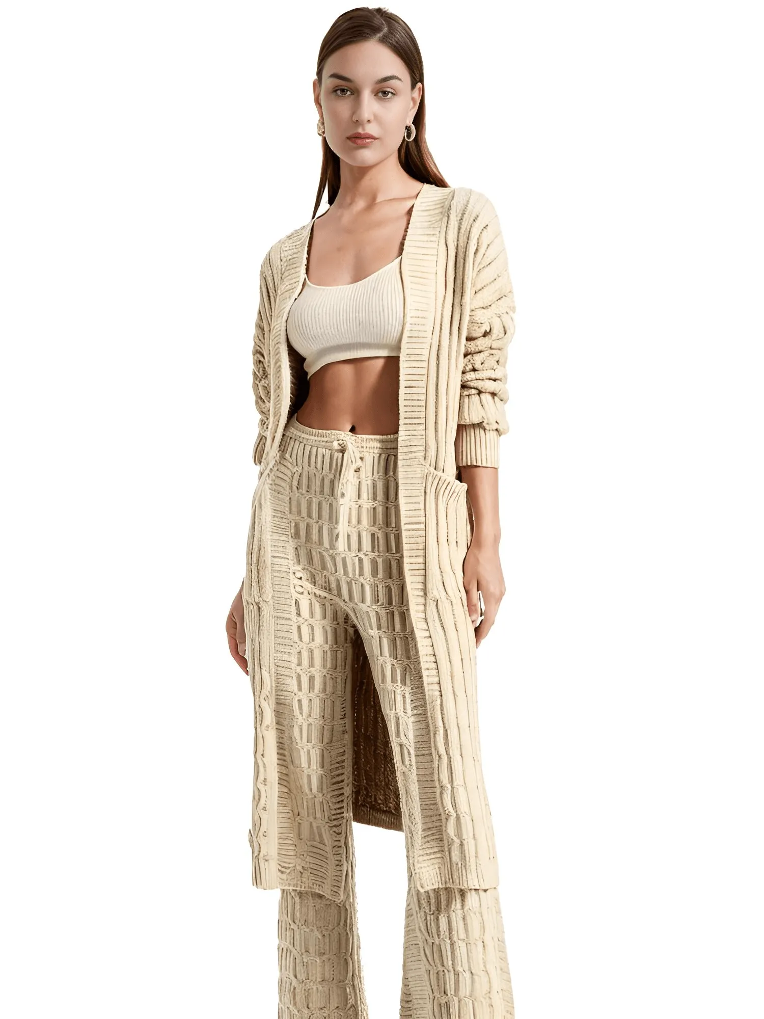 Knit Women's Extra Long Cardigan With Pockets