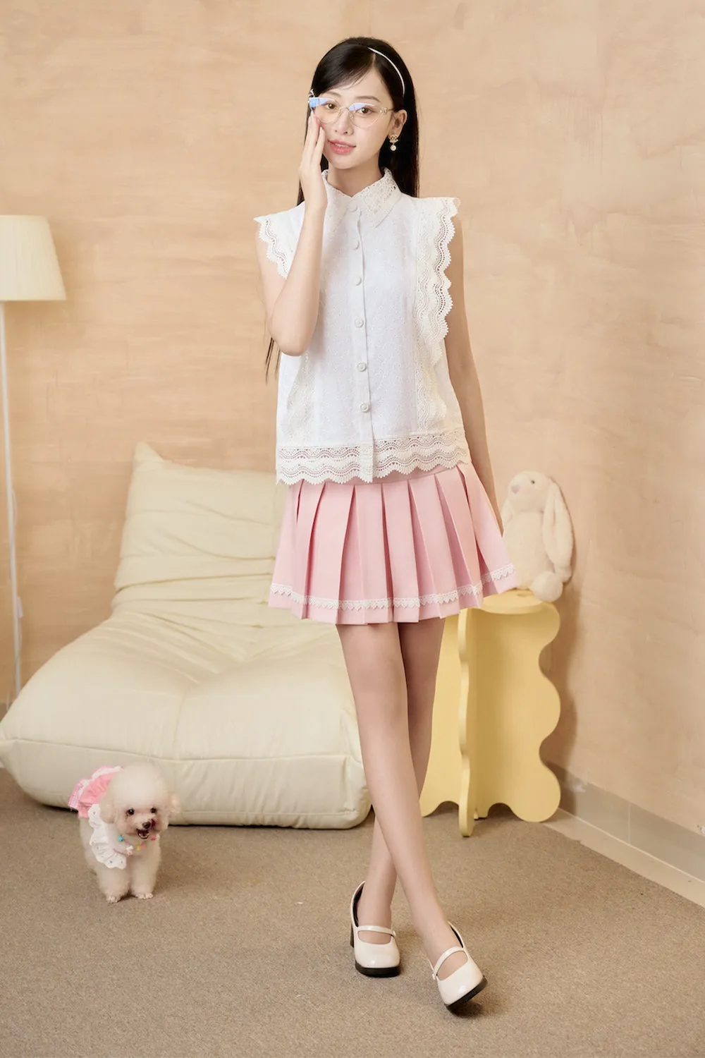 Luna Pleated Flared Cotton Mini Skirt