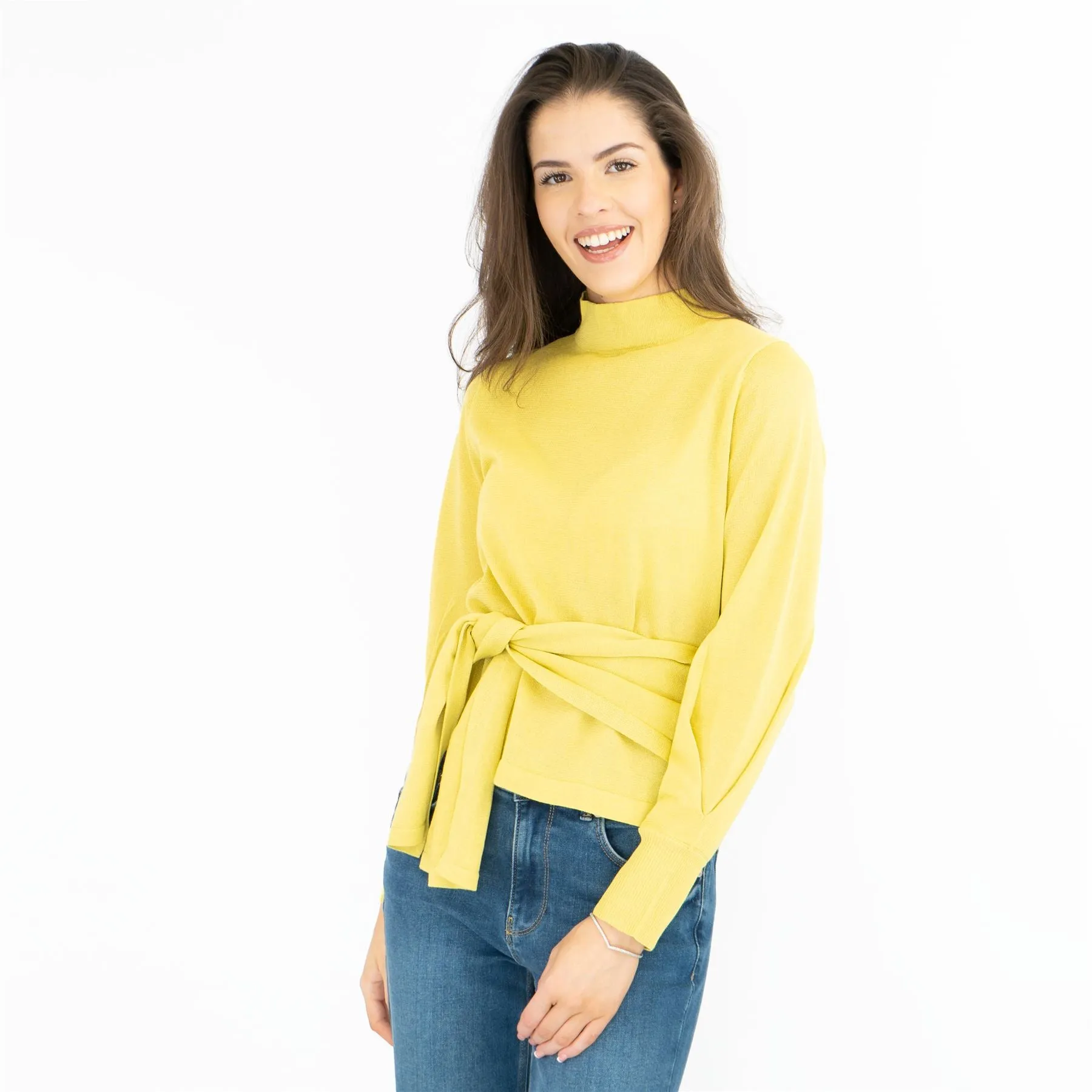 M&S Funnel Neck Tie Waist Jumper with Linen