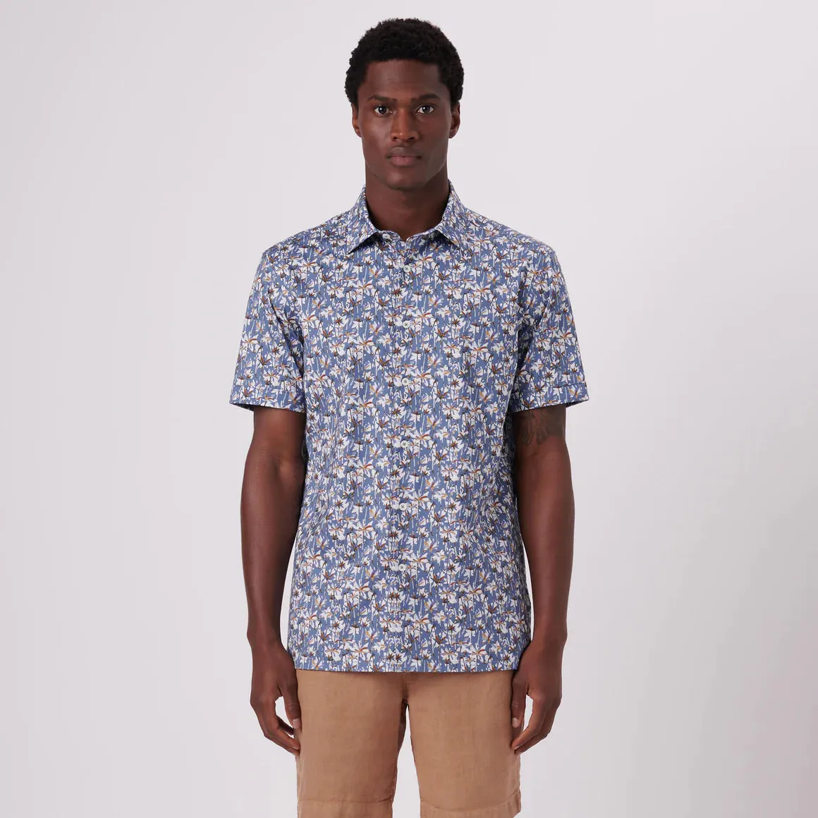 Men's Bugatchi | Milo Palm Trees OoohCotton® | Air Blue