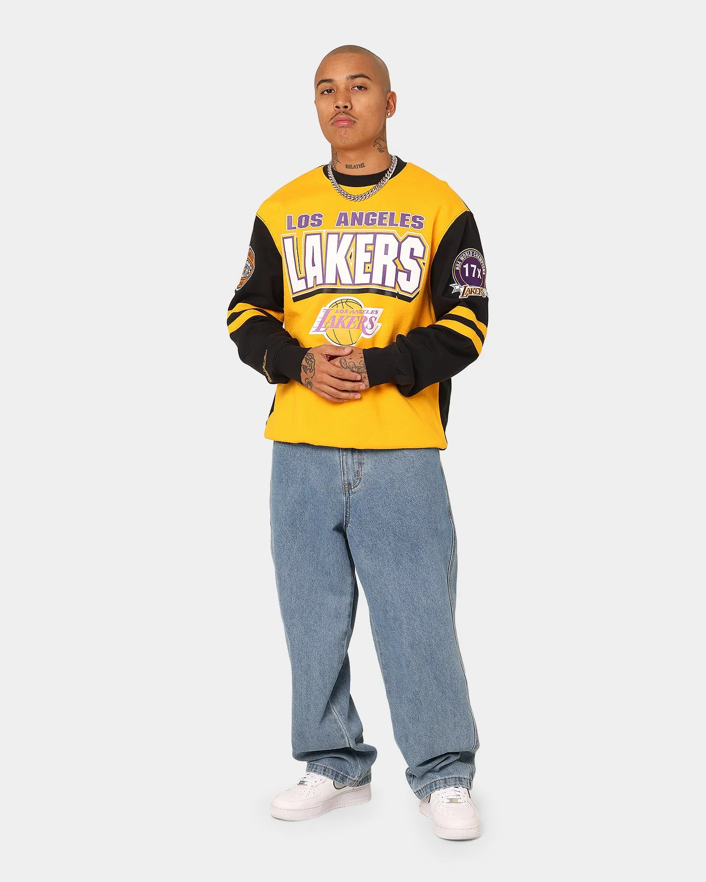 Mitchell & Ness Los Angeles Lakers All Over Print Crewneck 2.0 Light Gold