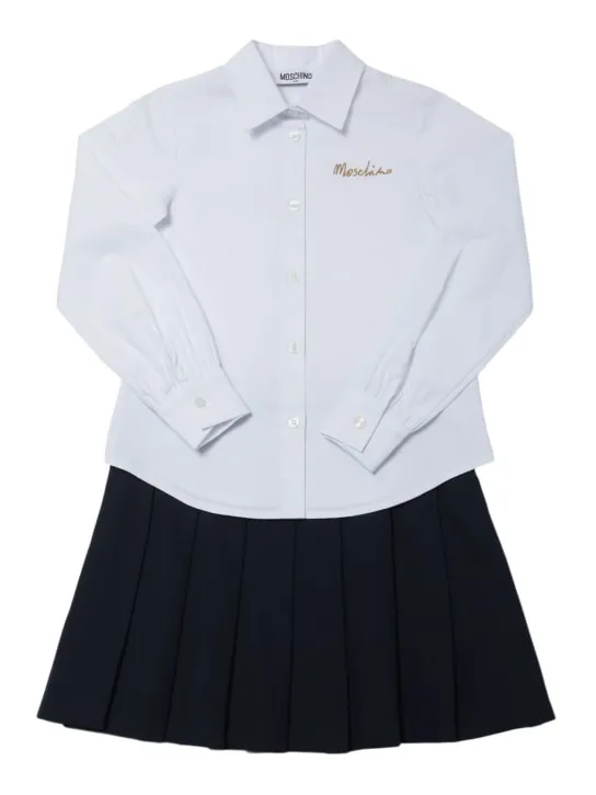 Moschino   Cotton shirt &amp; pleated jersey skirt 