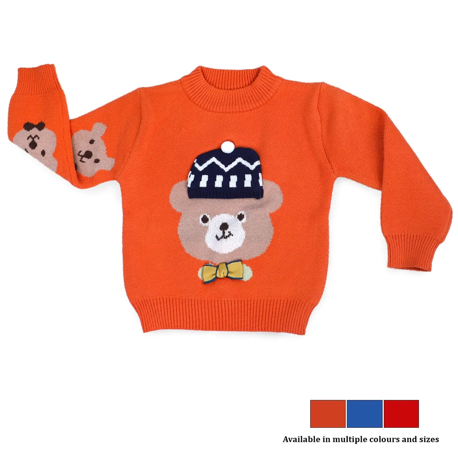 Mr. Bear Premium Full Sleeves Knitted Sweater With 3D Applique - Orange