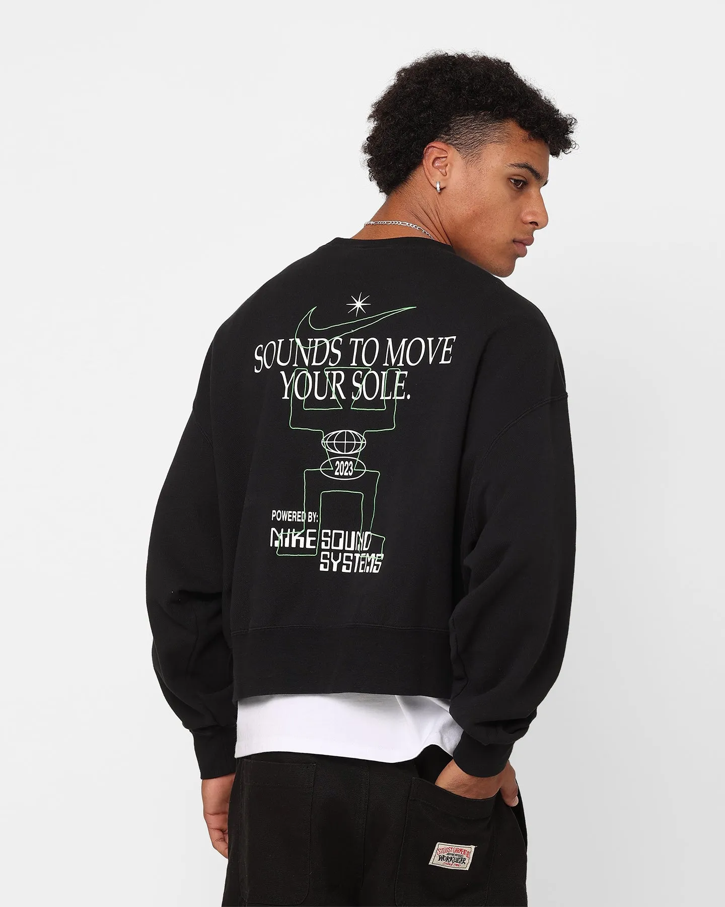 Nike Sportswear Trend Fleece Crewneck Black/Green Strike/White