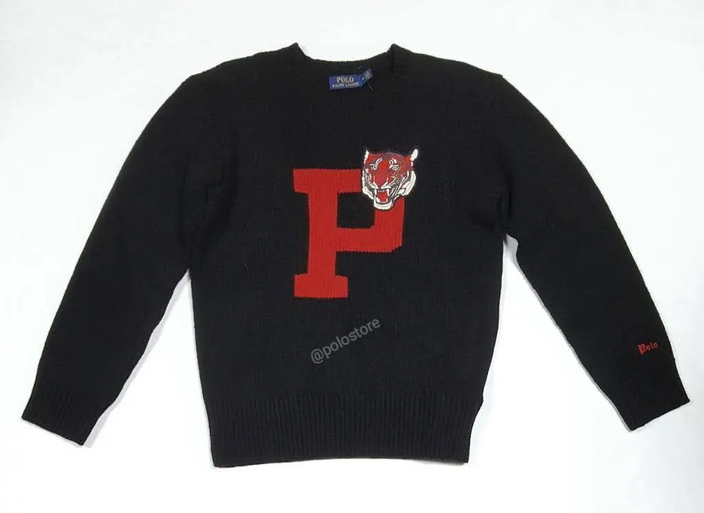 Nwt Polo Ralph Lauren Black Tiger Patch Crew Neck Sweater