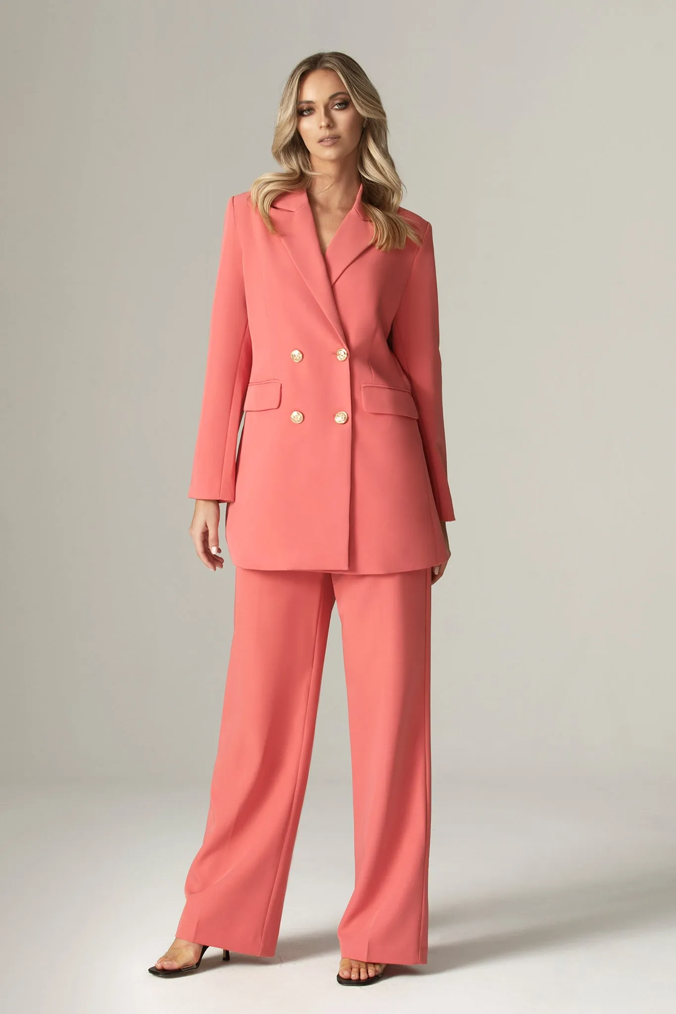 Olga Double Breasted Brass Button Blazer (Dusty Pink)