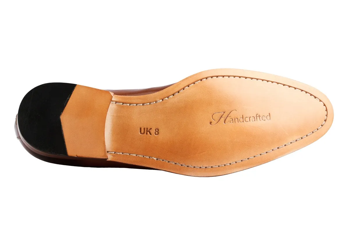 PLAIN VAMP SLIP ON WITH ORNAMENTAL STRAP AND BUCKLE -TAN