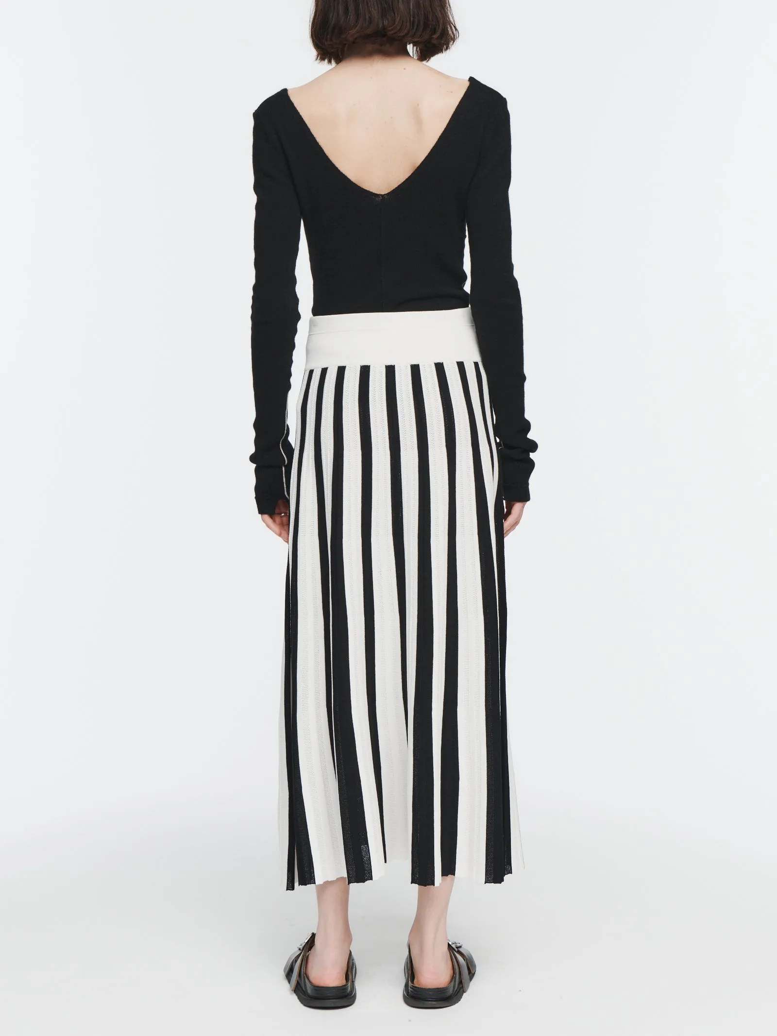 Pleated Mesh Skirt in Ivory & Black Stripe