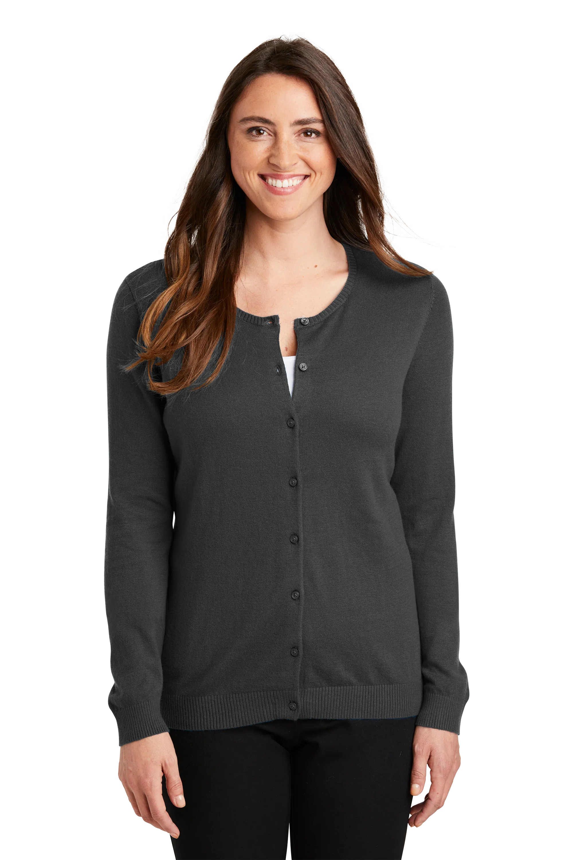 Port Authority® Women's Cardigan Sweater - Charcoal Heather