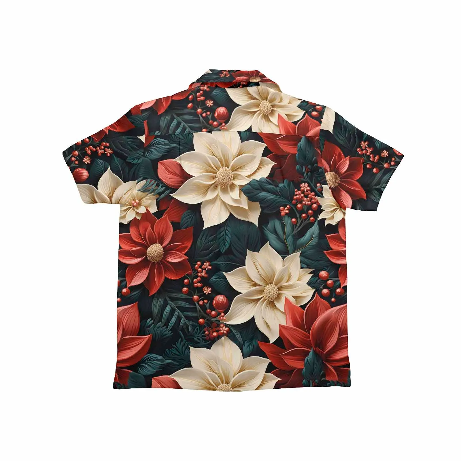 Red Poinsettia  Little Boys Hawaiian Shirt