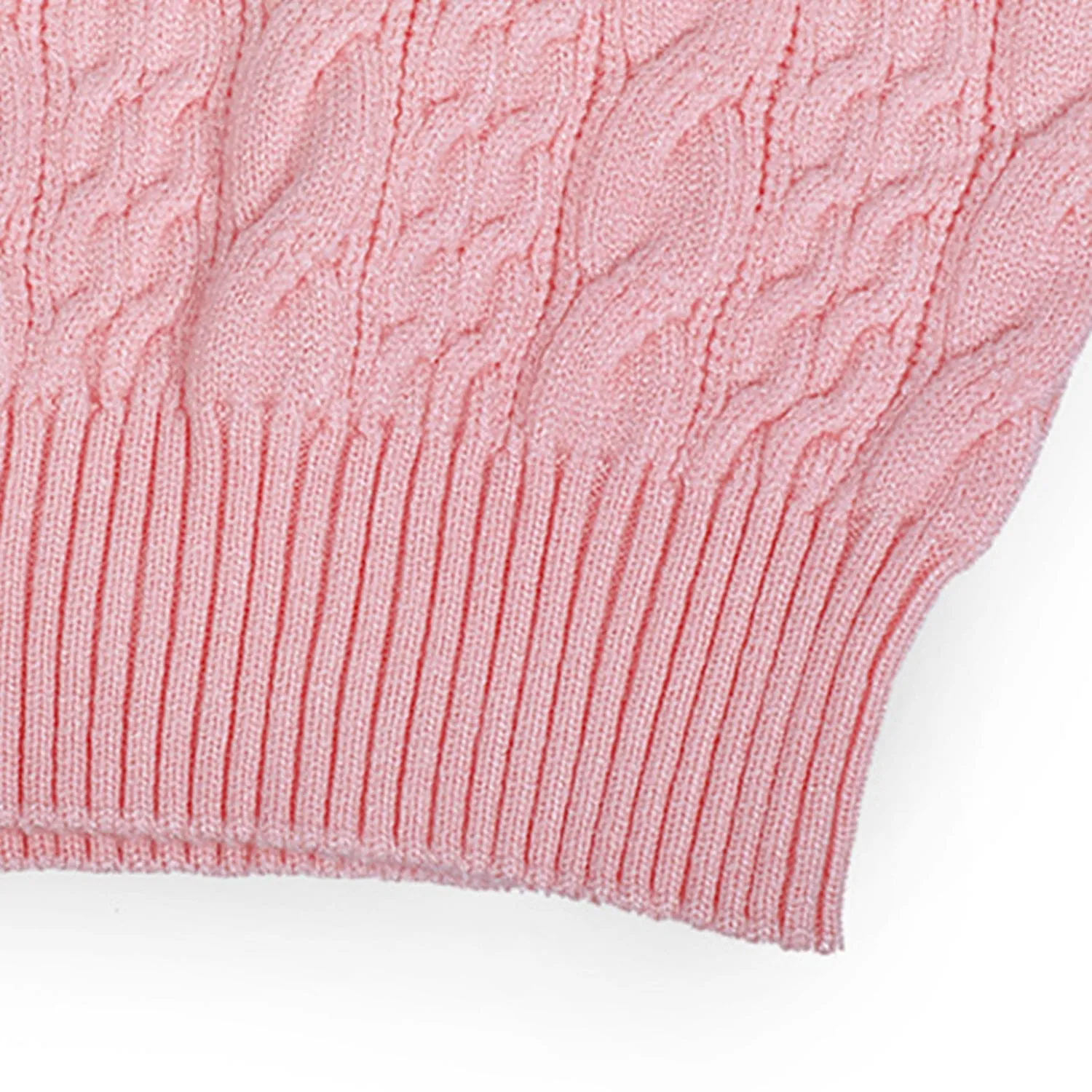 Ruffled Jumper Solid Premium Full Sleeves Braided Knit Sweater - Pink