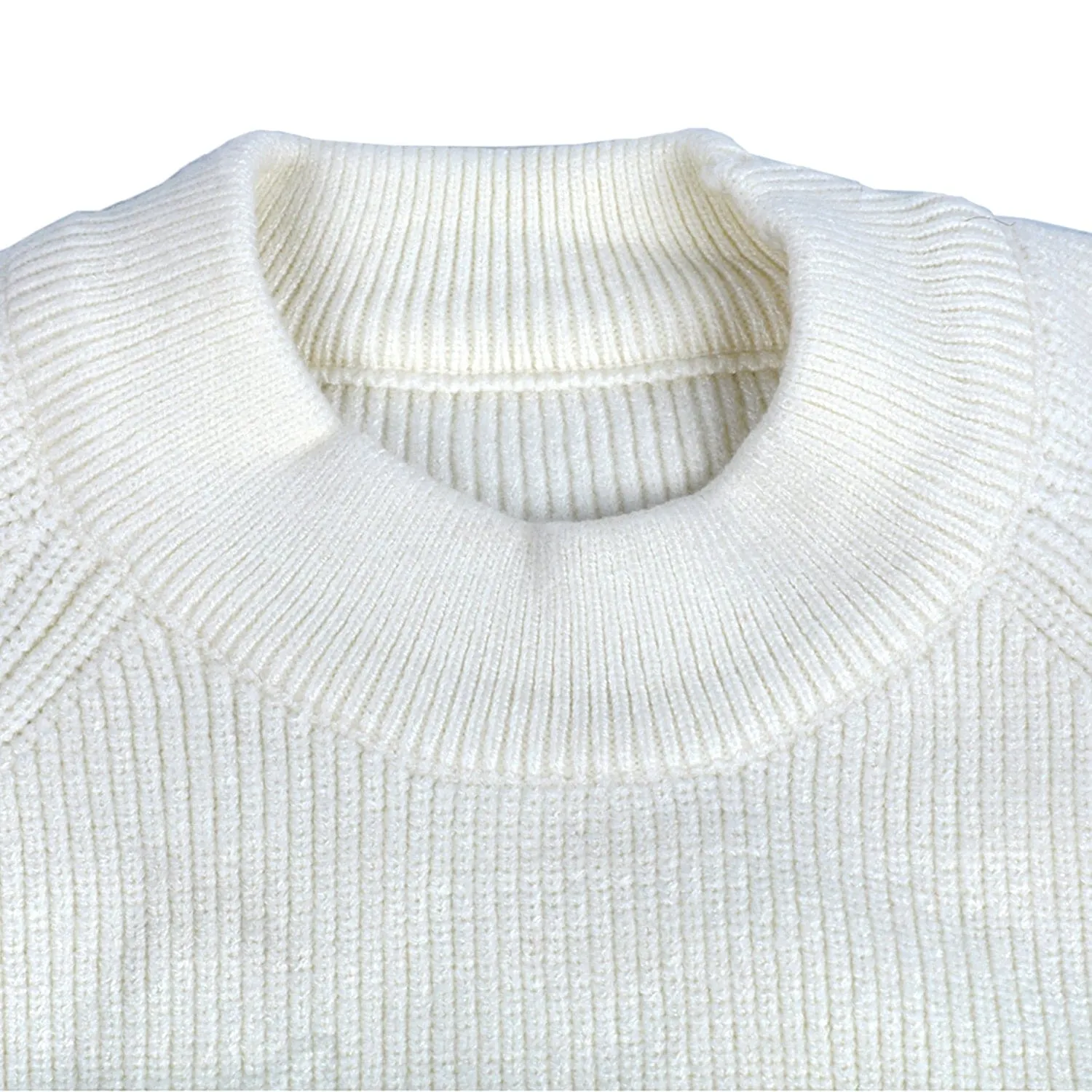 Ruffled Jumper Solid Premium Full Sleeves Braided Knit Sweater - White