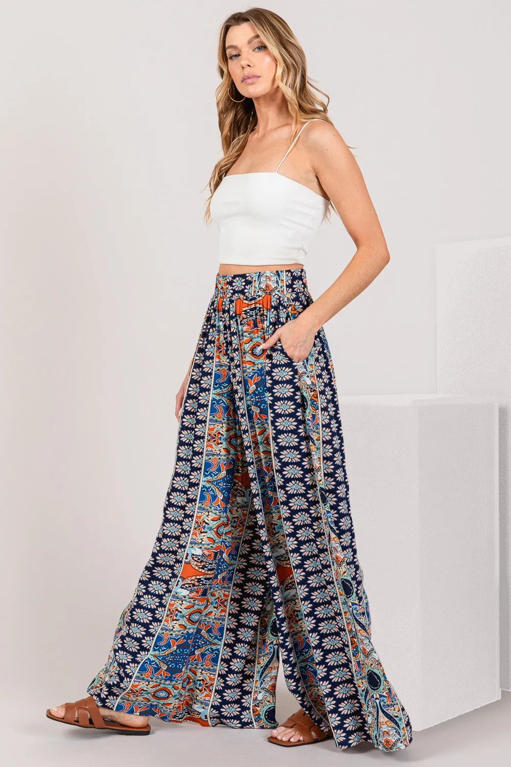 SAGE   FIG Bohemian Multi Geo Print Wide Leg Pants