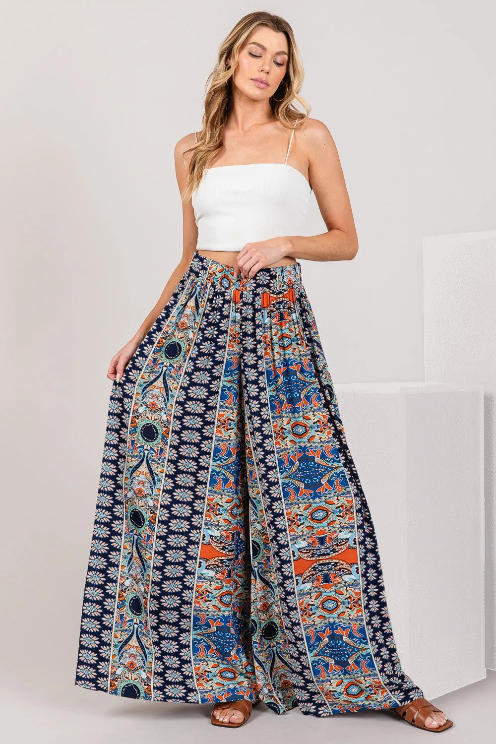 SAGE   FIG Bohemian Multi Geo Print Wide Leg Pants