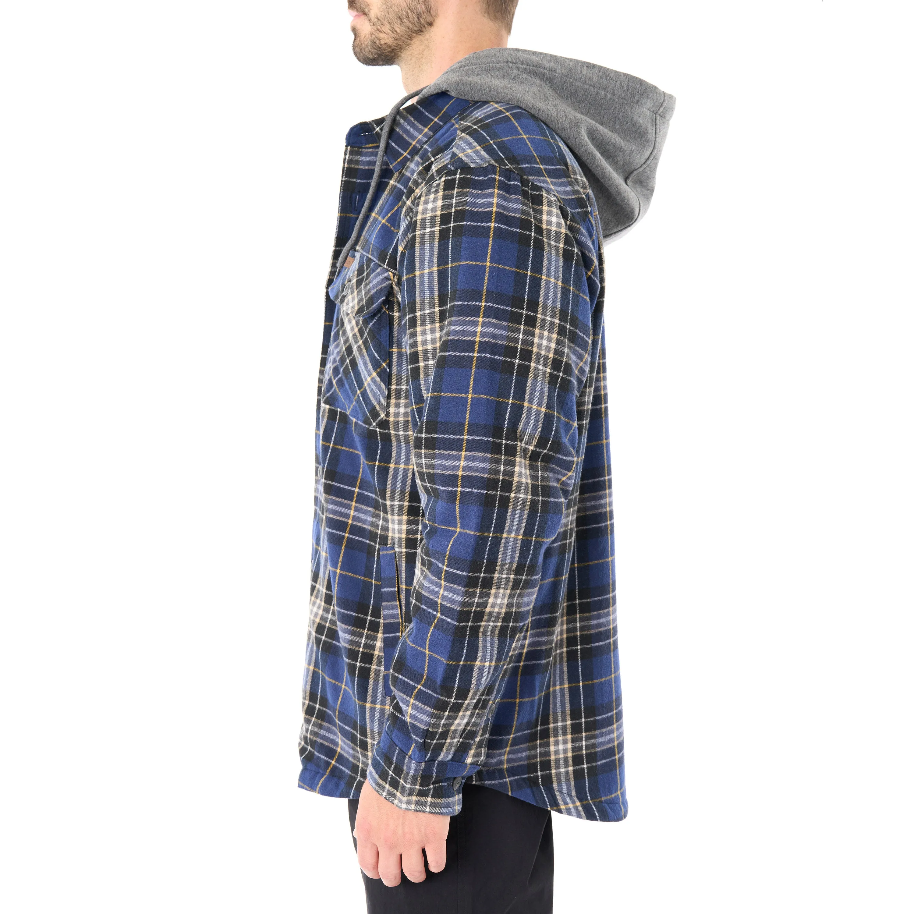 SHERPA-LINED HOODED FLANNEL SHIRT-JACKET