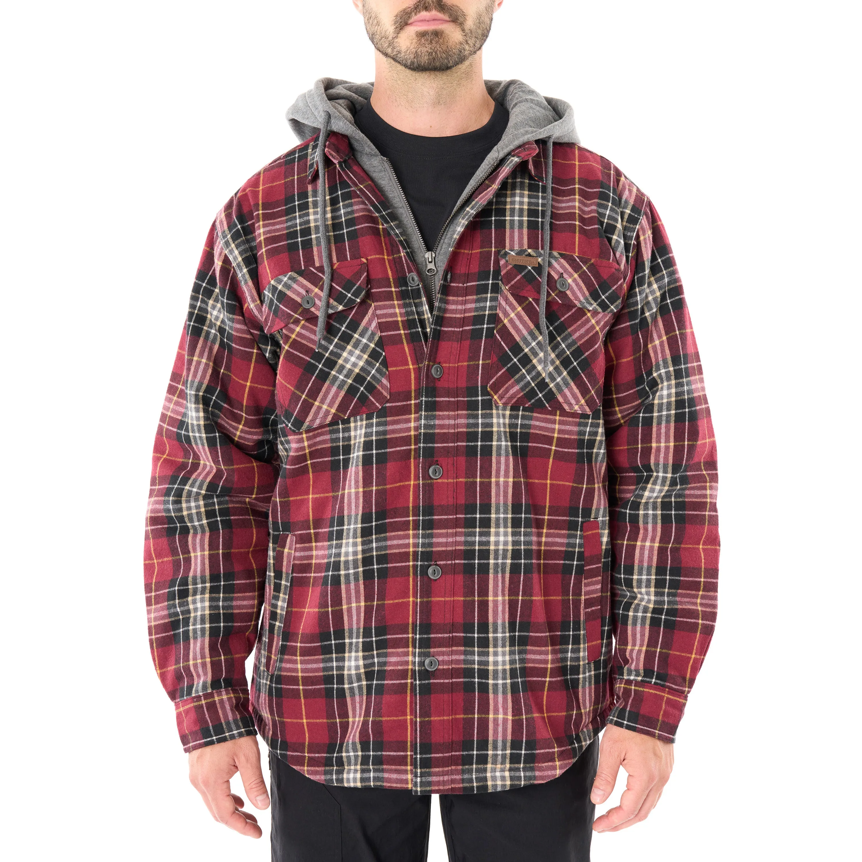 SHERPA-LINED HOODED FLANNEL SHIRT-JACKET