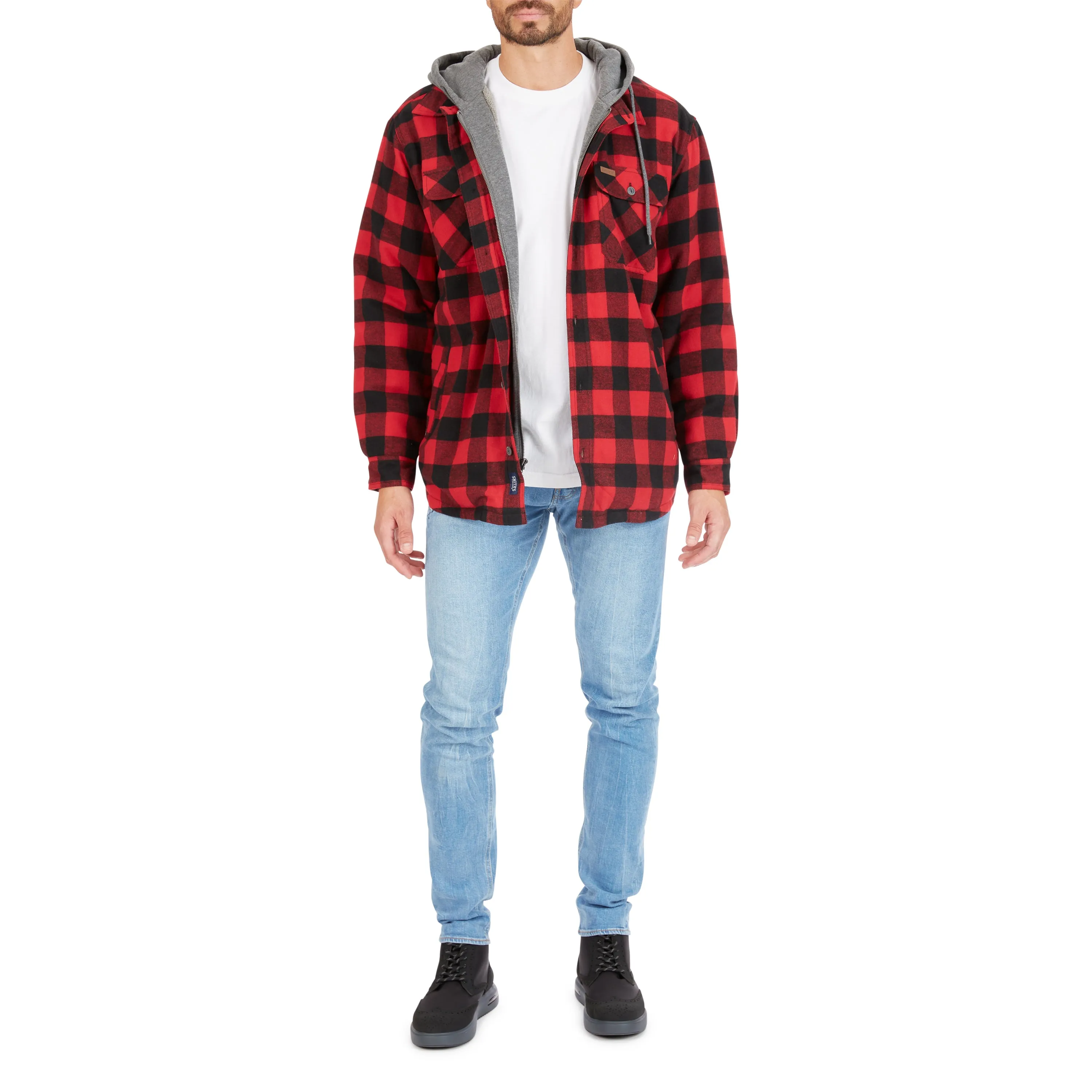 SHERPA-LINED HOODED FLANNEL SHIRT-JACKET