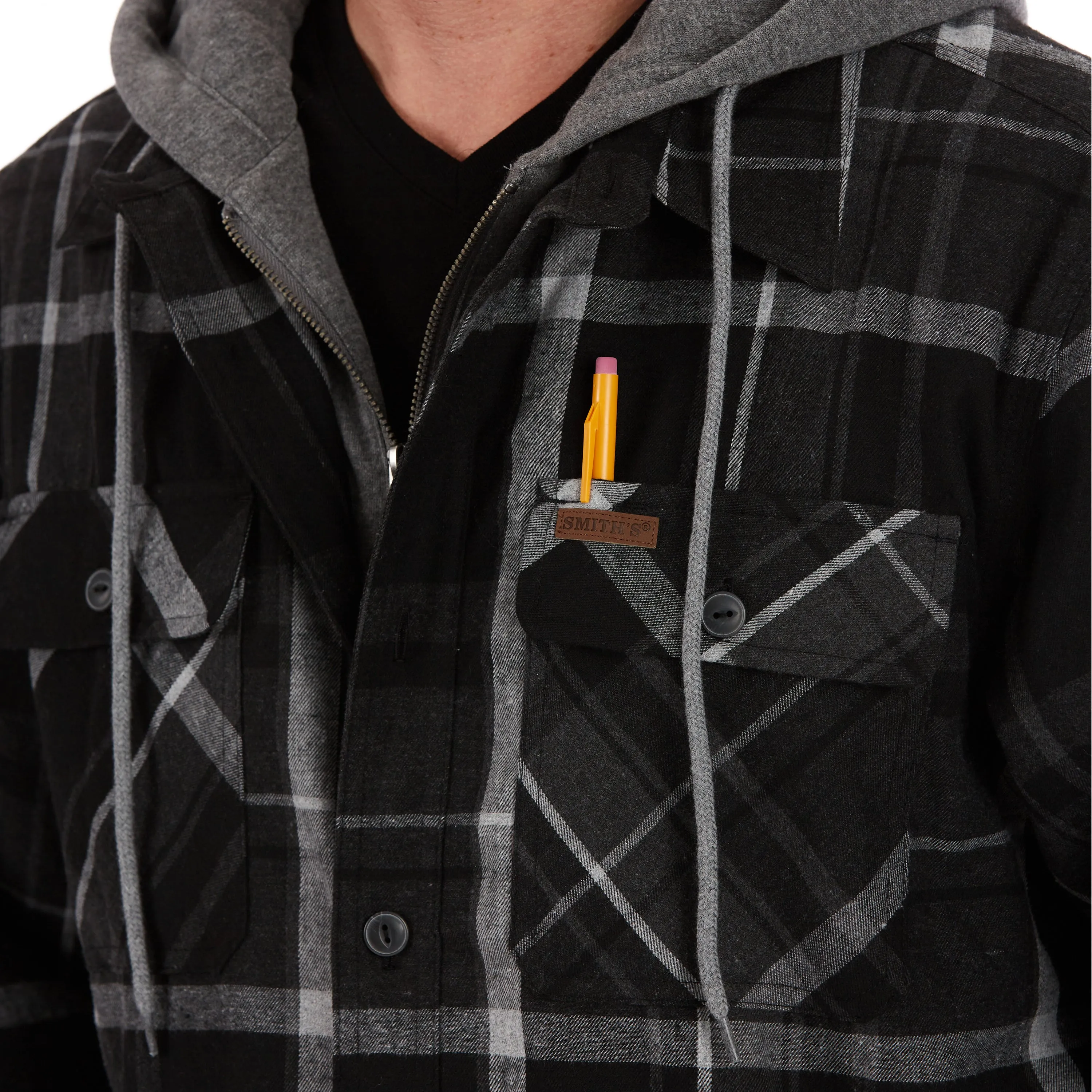 SHERPA-LINED HOODED FLANNEL SHIRT-JACKET